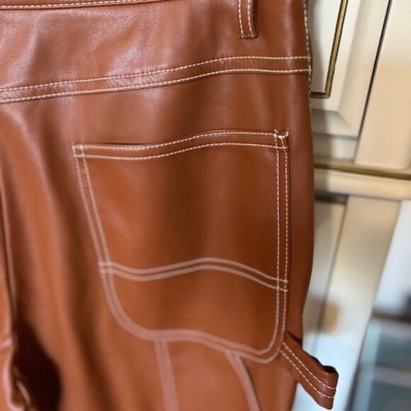 Staud natural brown faux-leather pants in size 8. - Picture 5 of 6